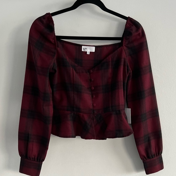 NWT Revolve superdown BY THE WAY Flannel Puff Sleeve top - Picture 5 of 6